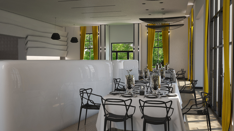Online projekt-(prostor-restaurant, paket-napredno)Dizajn nadahnut futurizmom za sofisticirani restoran